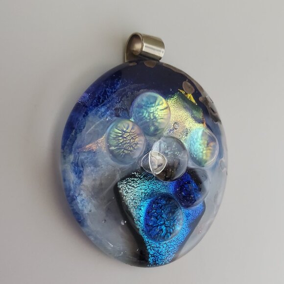 Artist Signed Modernist Metallic Infused Glass Pendant Handmade Baubles Shimmer - Picture 2 of 6